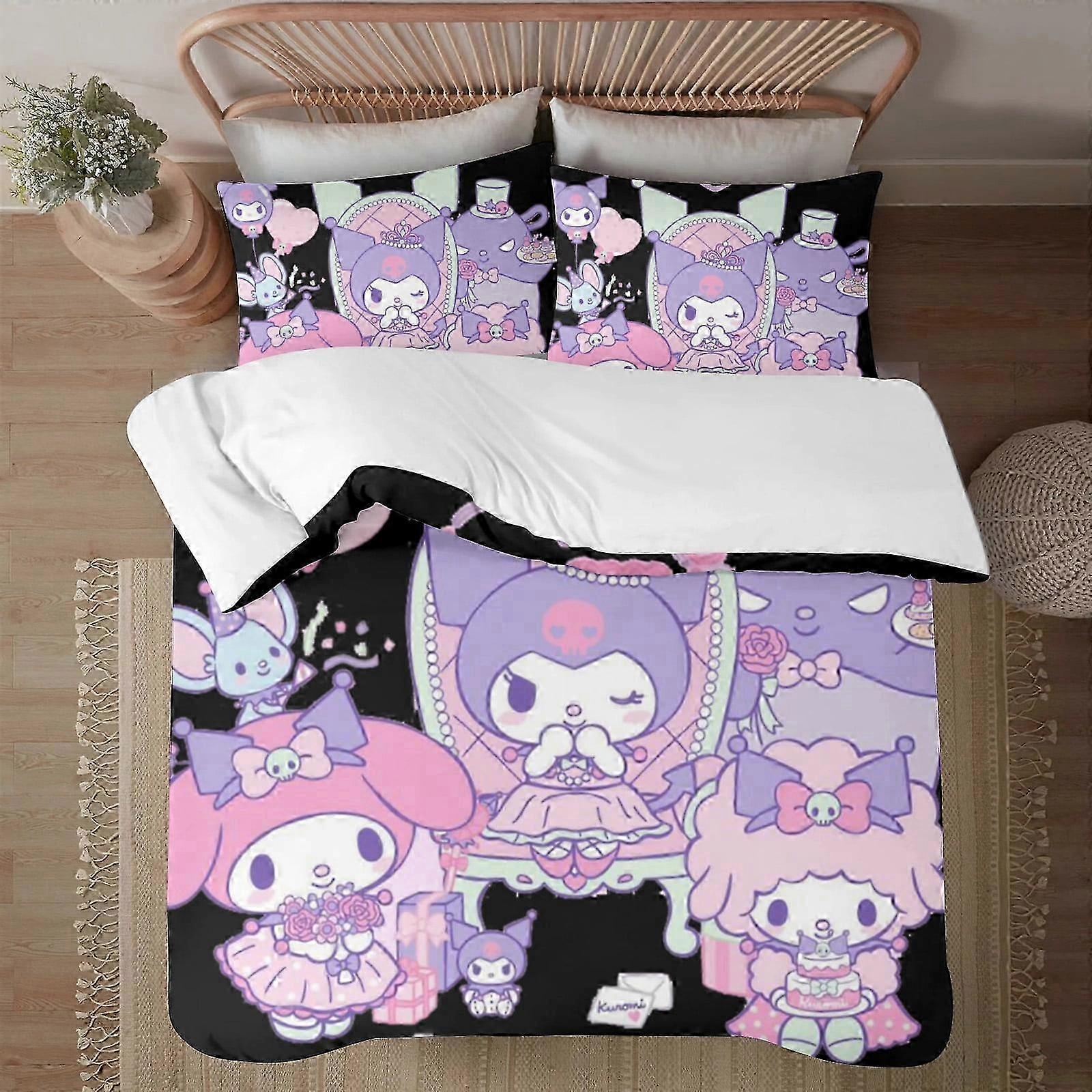 lençóis o525 Kuromi SoftConjunto de Capa de Edredom Impressa em 3D com Capa de EdredomConjunto de 3 Peças Inclui Fronhas e Capa Mhine Waable (1 Edredom C