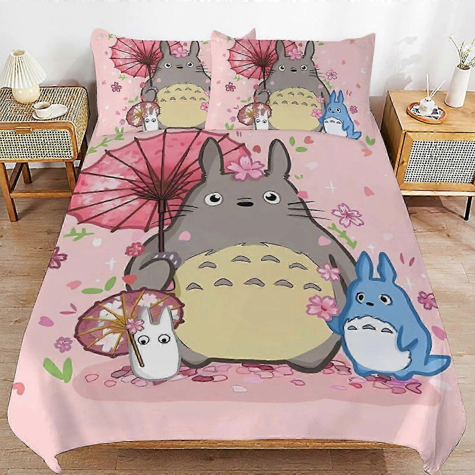 o968 ملاءات سرير جاري توتورو غطاء لحاف سرير ستوكات فراش Se3D مطبوع خفيف الوزن 3 قطع المعزي Se ، (1 غطاء لحاف و 2 كيس وسادة)