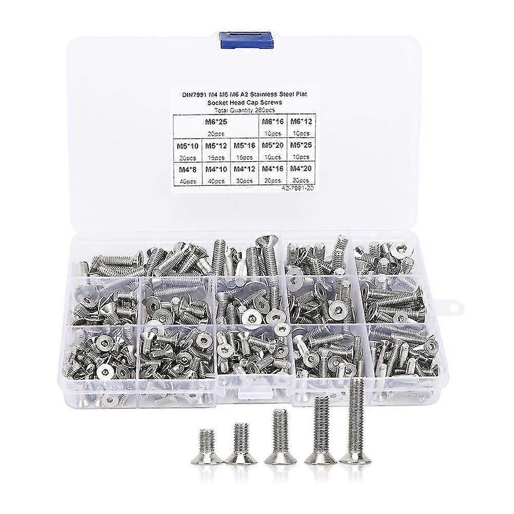 260Pcs Hex Socket Head Cap Screws, M4 M5 M6 Precise Flat Hex Head Screws for Electronics Industry, Screw Assortment Kit