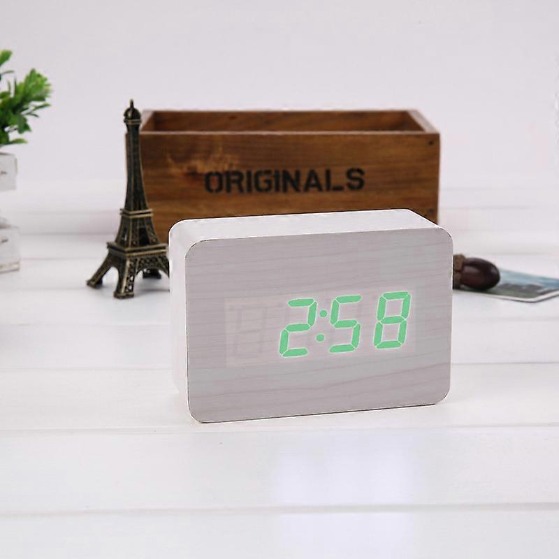 Batterie \ USB charge LED réveil numérique, affichage de la température, 3 ensembles d’alarmes et 2 ensembles de modes d’alarme, 3 réglages de luminosité (bois blanc et