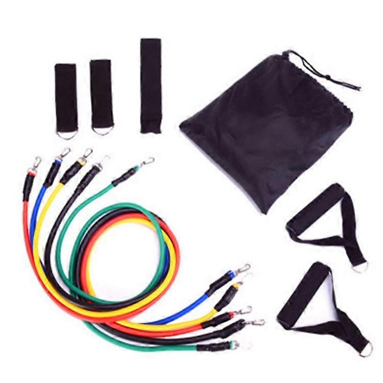 Exercise resistance belt set (11 pieces), fitness stretching exercise set, 5 tubes, 2 foam handles, 2 ankle straps, men's and women's door anchors, ho