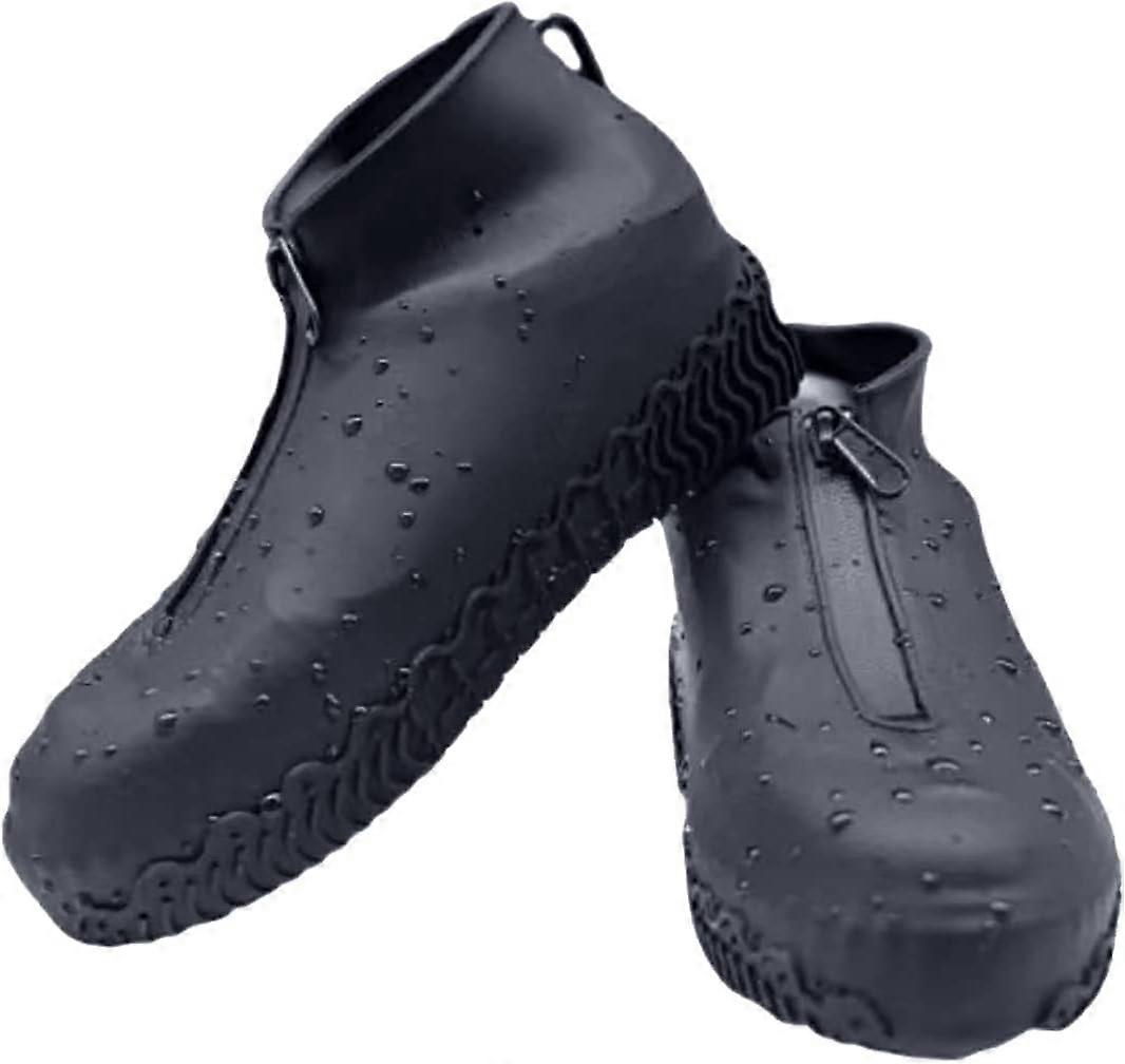 Platform Waterproof Silicone Shoe Covers, Reusable Zip-Up Jacket (Black, Large)