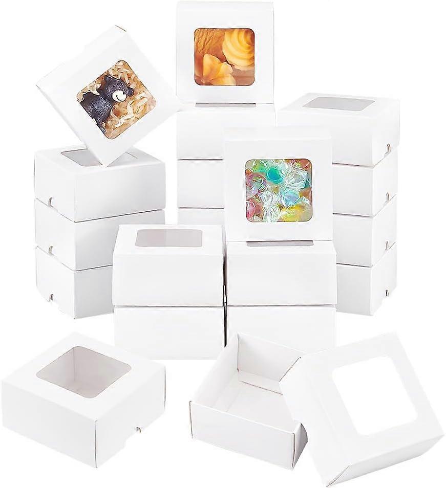 Square Kraft Paper Storage Gift Boxes Visible Winbow Gift Packaging Case White 8x8x4cm