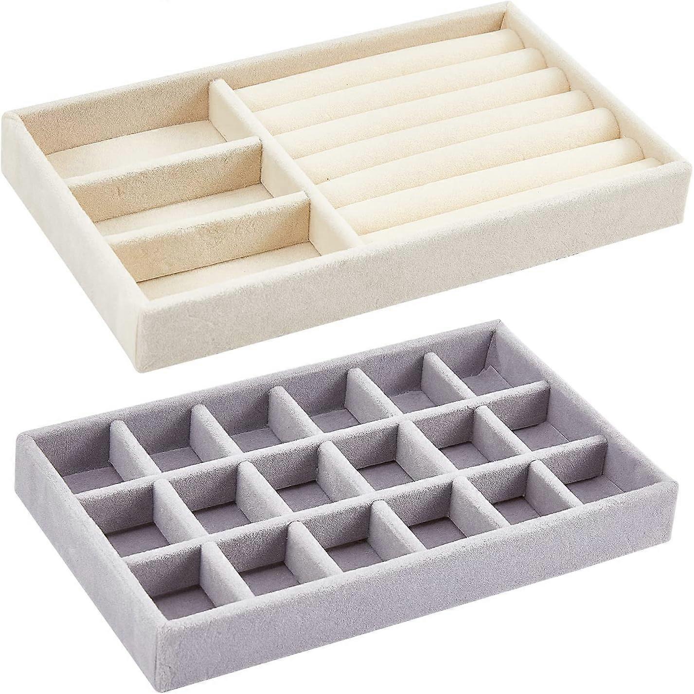 2 Pcs 2 Styles Flocking Jewelry Trays Rectangle Mixed Color 21x12.5x2.5cm 2 colors 1pc/color 2pcs/set