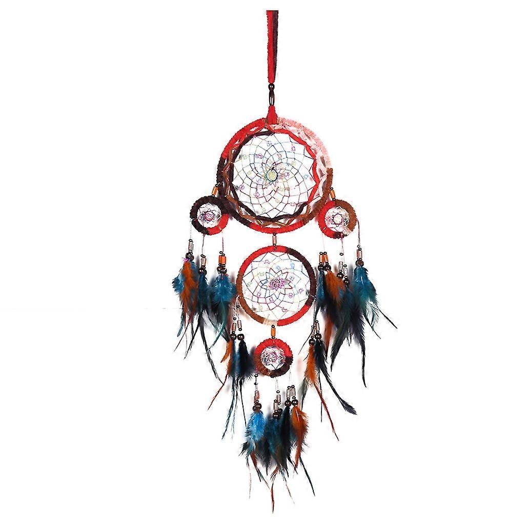 Five-ring Dream Catcher Double Layer Feather Car Pendant Wall Hanging Ornaments