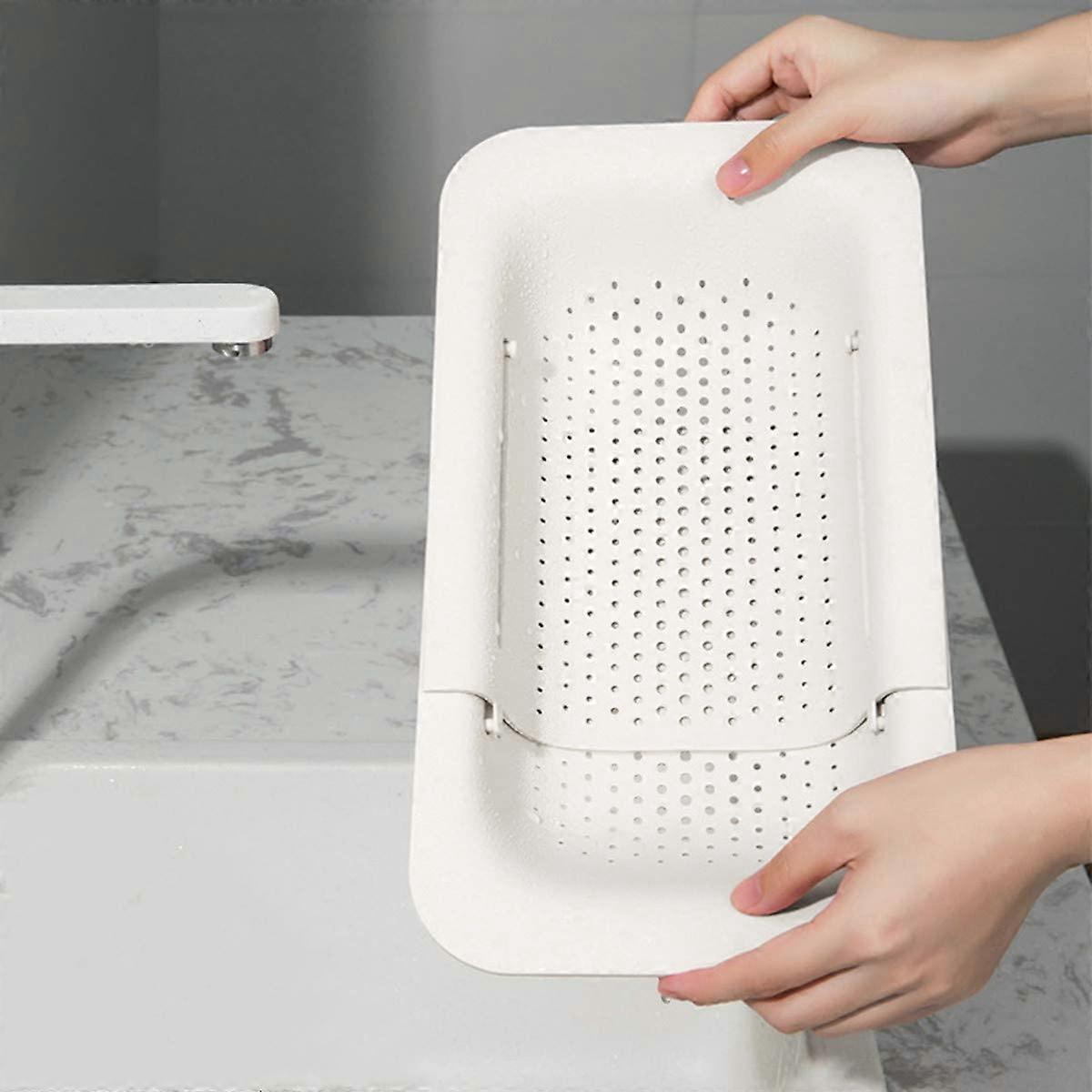 Sink Filter Rack Multifunctional Kitchen Storage Rack Adjustable Sink Drain Shelf (White)