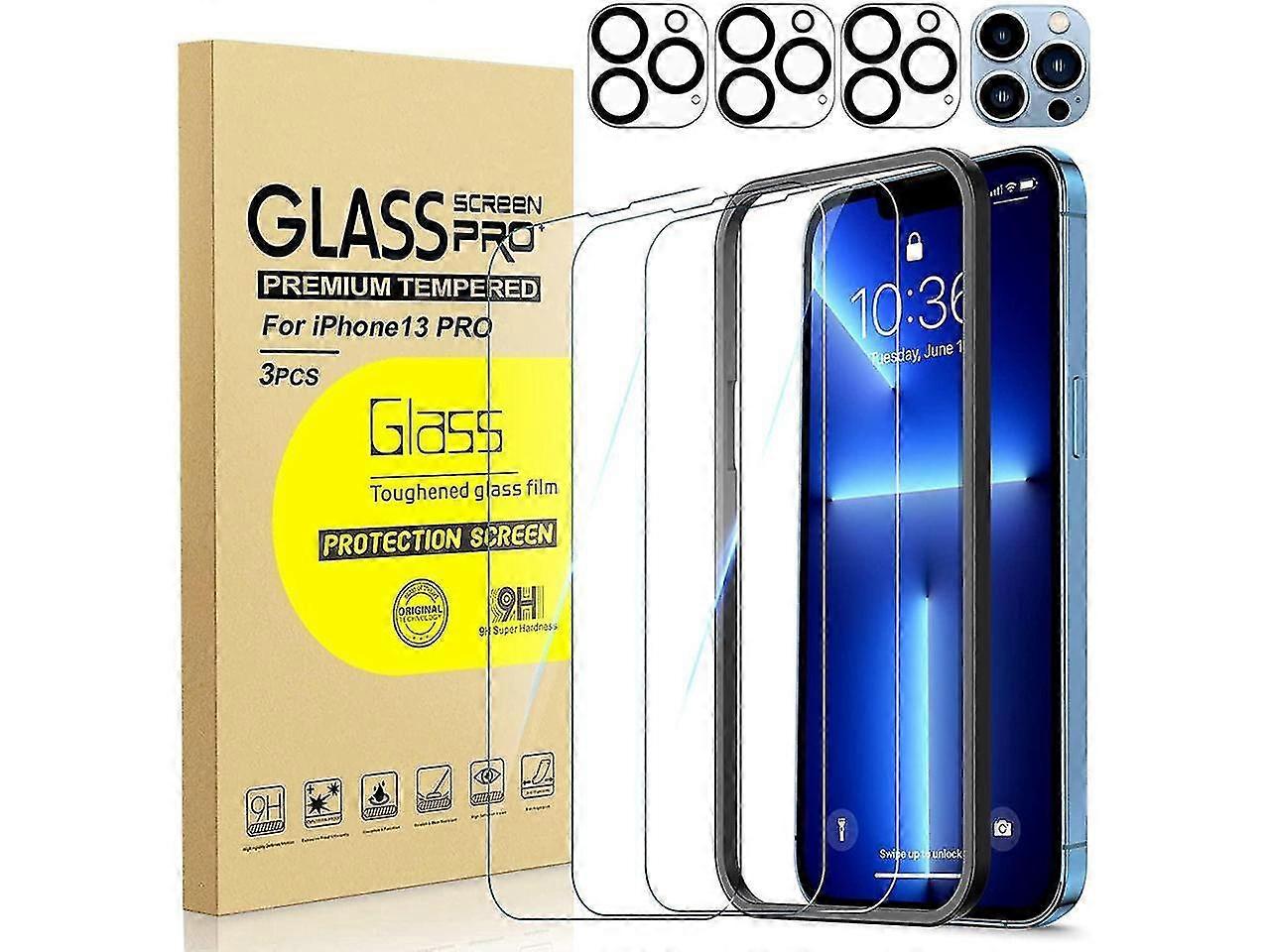 3 Pack Tempered Glass Screen Protector Compatible With Iphone 13 Pro 6.1 Inch With 3 Pack Camera Lens Protector, [9h Hardness] [scratch Resistant]