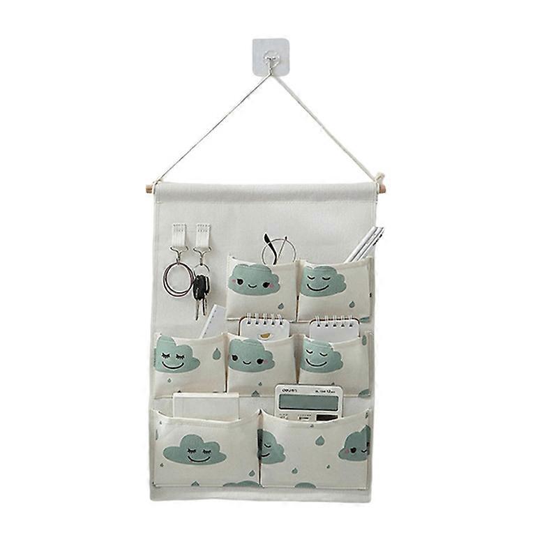 Wall Hanging Bag Large Capacity Multiple Pockets Cartoon Pattern Lanyard Design Washable Space-saving Cotton Cosmetics Toy Key Container Storage Bag f