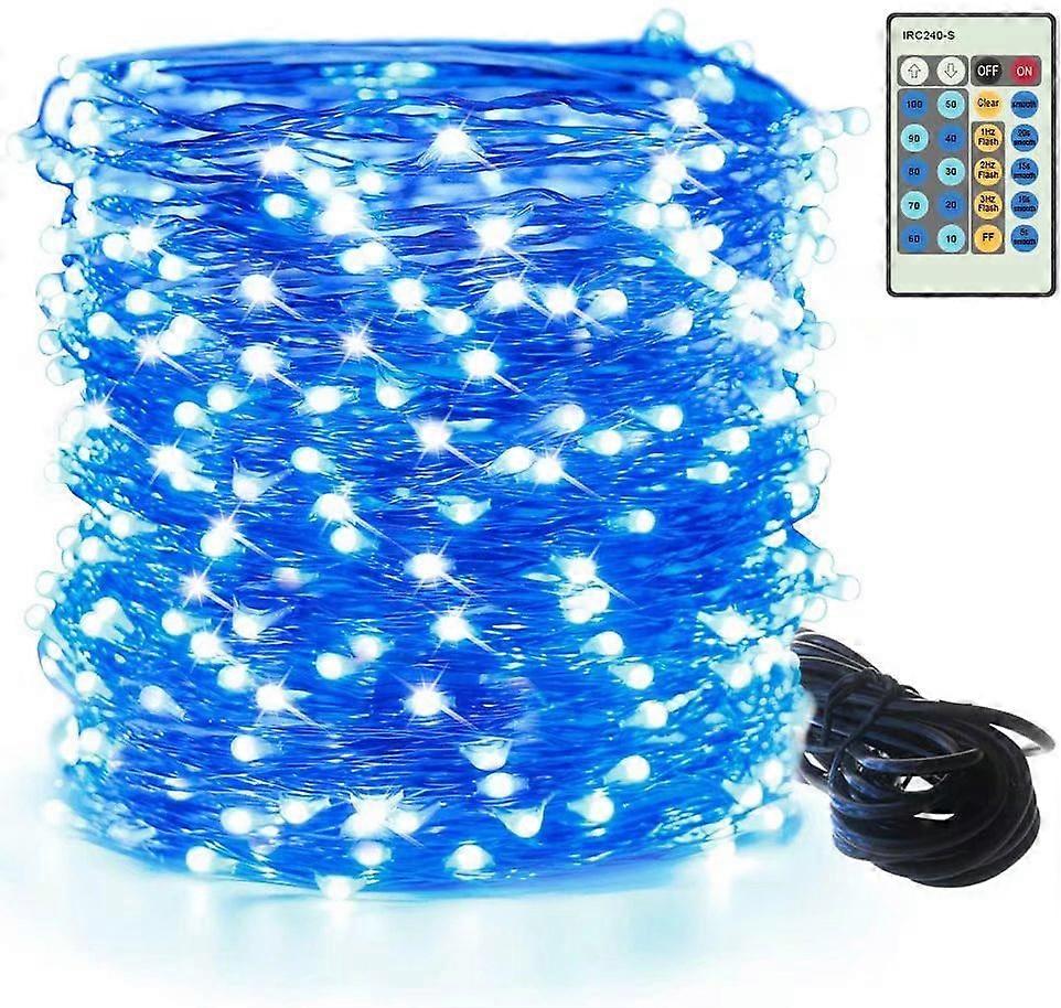 Lumière de fée LED bleue avec télécommande 300 mètres 300 chaîne LED dimmable, prise certifiée UL