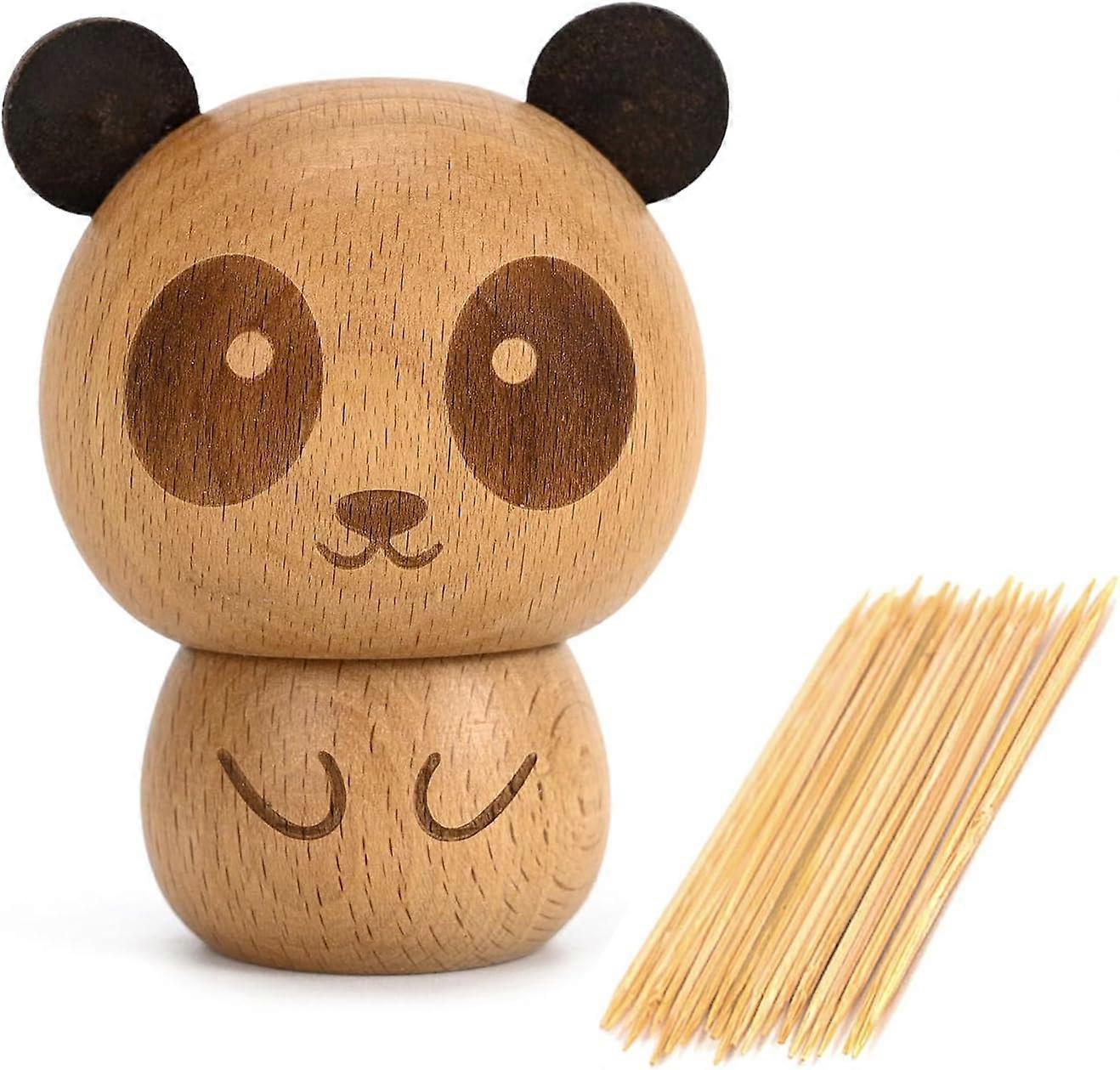 1 PCS Wooden Toothpick Dispenser Cute Panda Style Toothpick Holder Storage Box Case for Home Restaurant Club Bar Party Contains Toothpicks