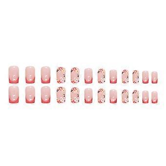 Flor Impressa Rosa Brilhante Unhas Postiças Material Seguro de Longa Duração Impermeável Unhas Postiças Cola Modelos