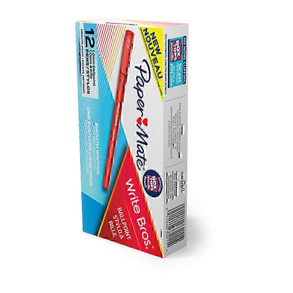 Paper Mate 人体工学耐用高级 Write Bros 圆珠笔 1.0mm 12pk (红色)