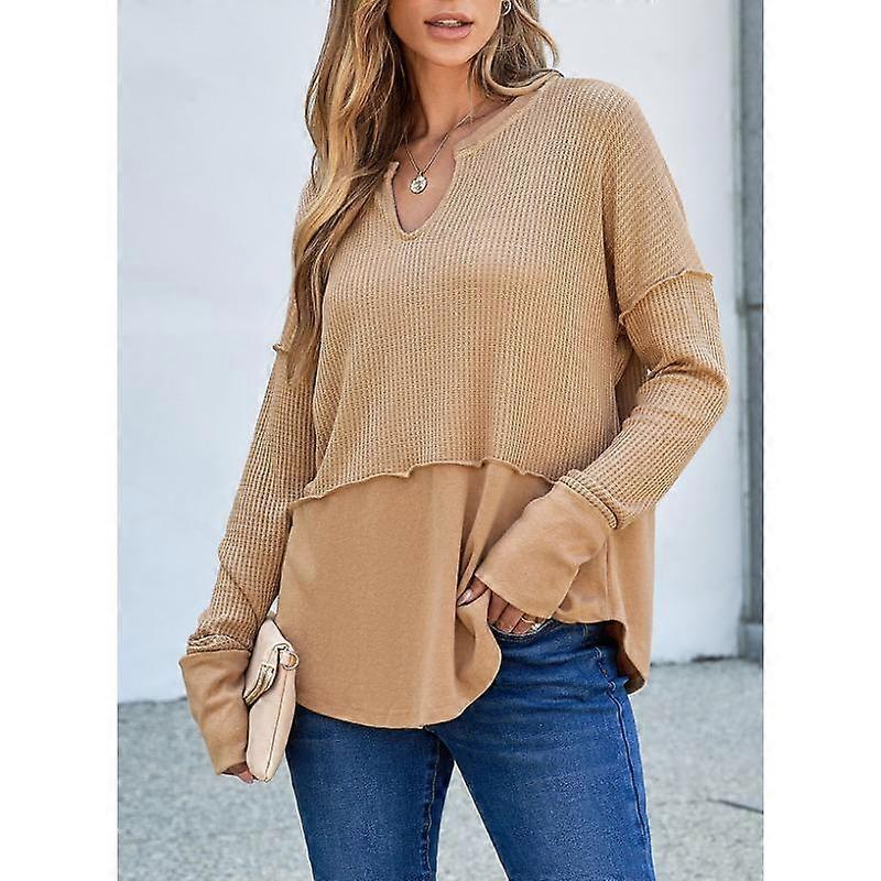 Women's Autumn and Winter Casual Solid Colour Long Sleeve Patchwork Solid Colour Loose Sweatshirt