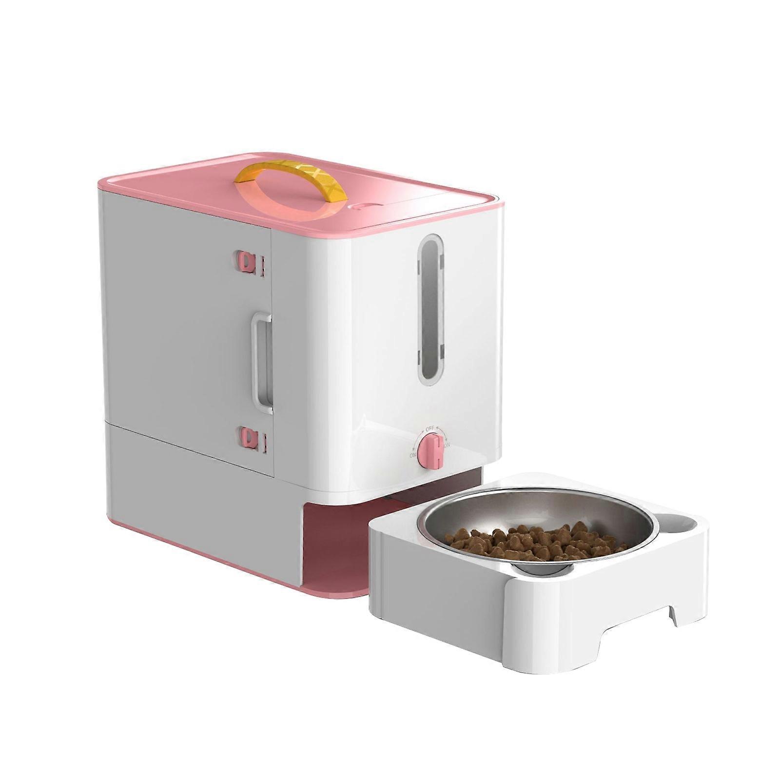 Space Saving Food Storage Box Cat Eating Bowl with Lid Moisture-Proof Storage Box for Household Cat Food Storage Pink