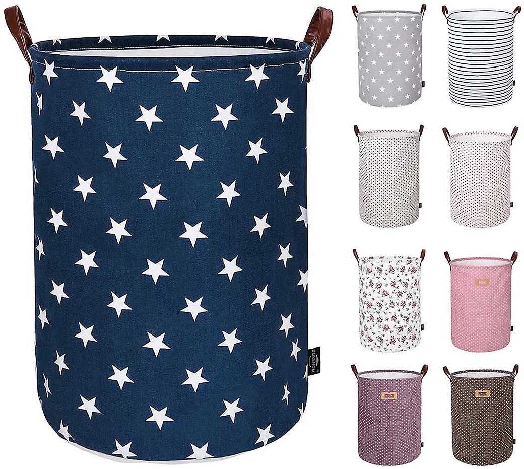 Thickened Foldable Round Storage Laundry Baskets, Cotton (blue Star, 19 "/ L)