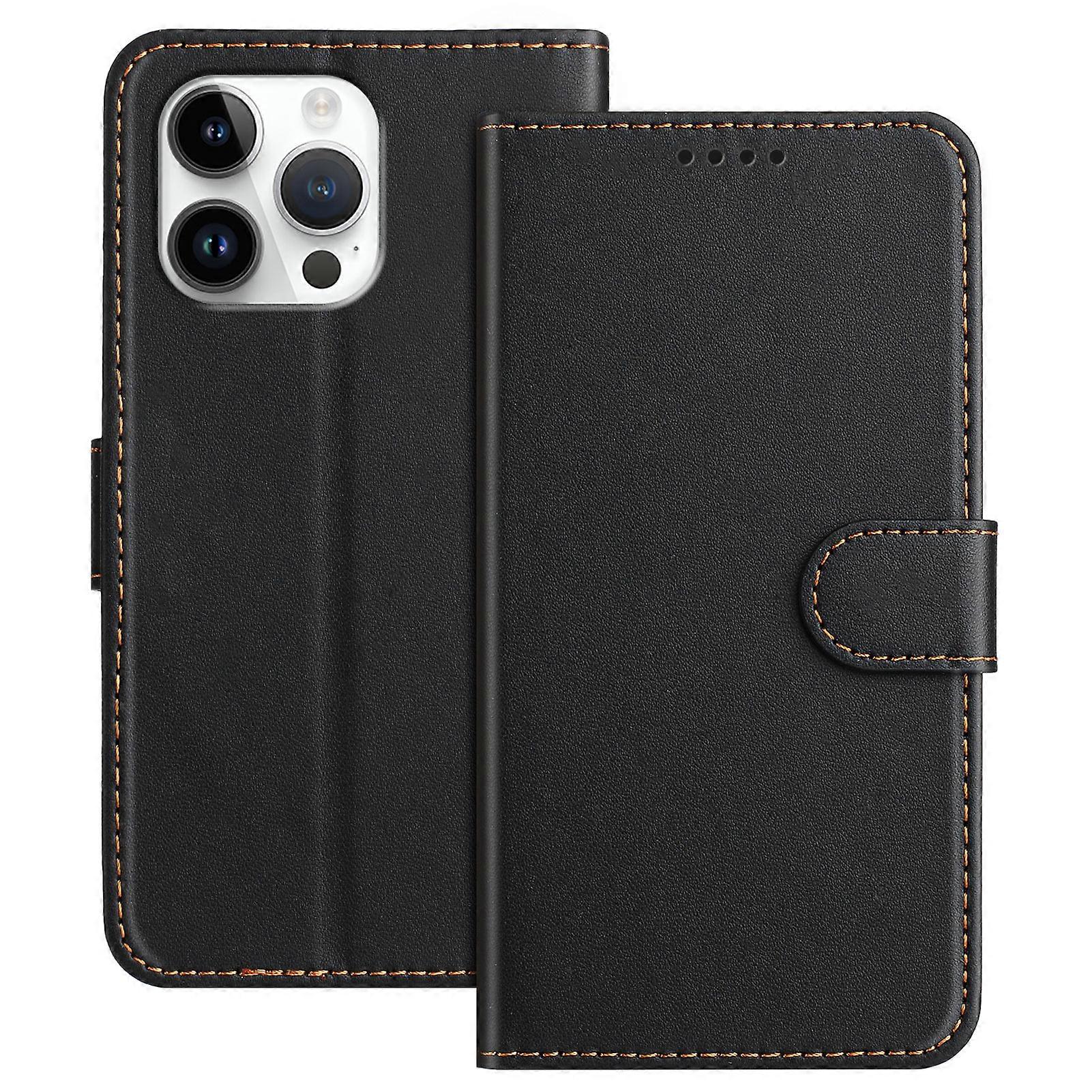 Compatible For iPhone 16 Pro Max Leather Case Wallet Stand Solid Color Anti Drop Phone Cover