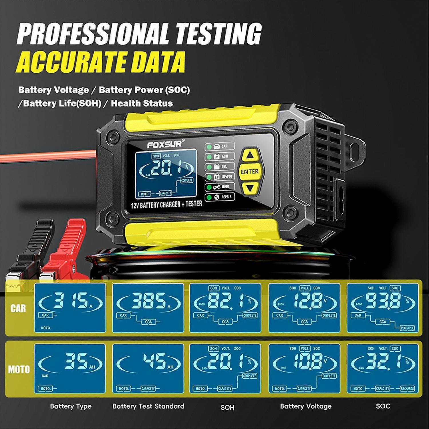 Caricabatterie e tester per batteria FOXSUR 12V 6 Amp per moto e auto