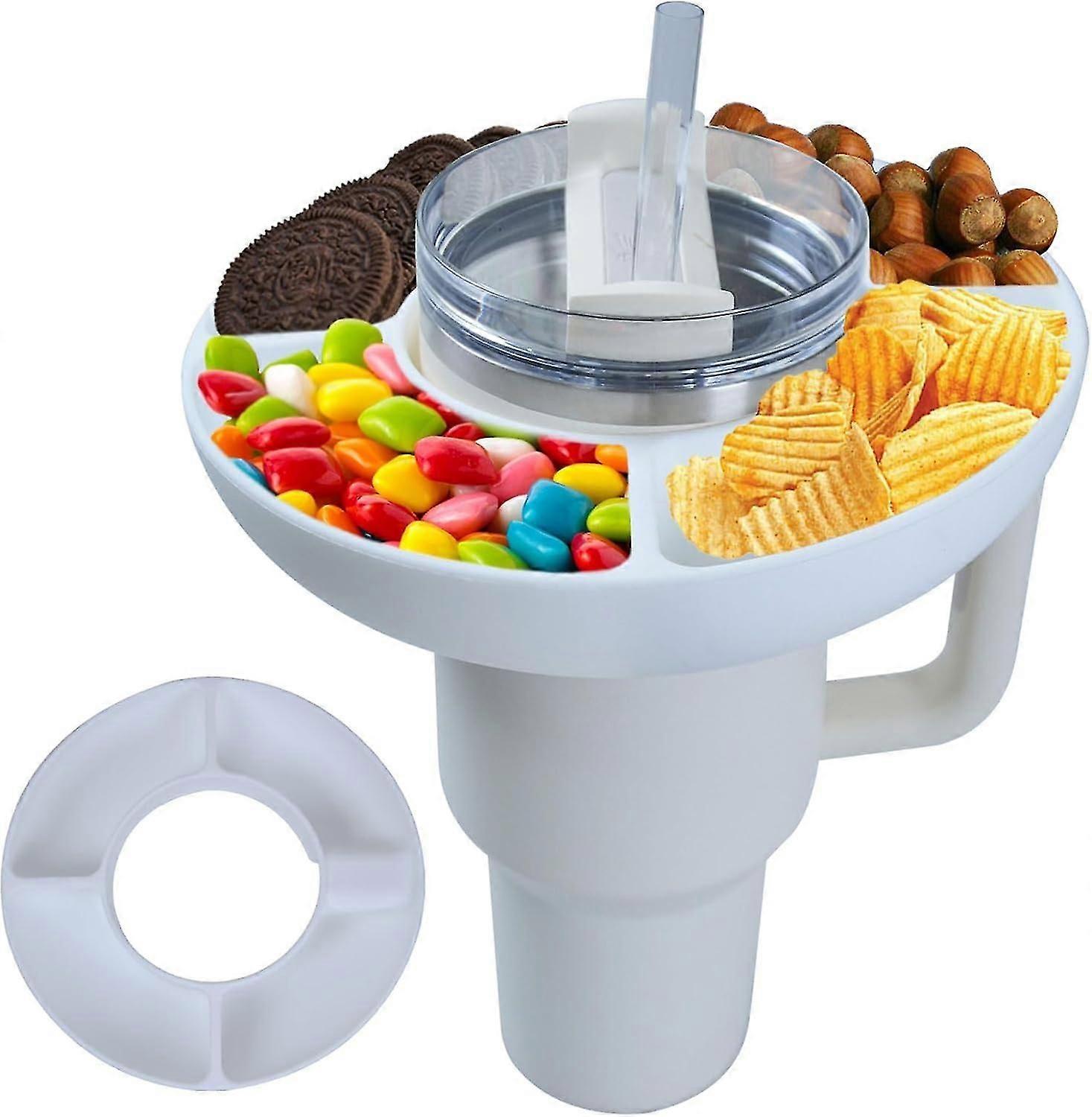 Silikone tumbler snackskål til Stanley Cup 40 oz med håndtag, genanvendelig snackbakke til 40 oz tumbler med håndtag 4 rum snackring til Stanley