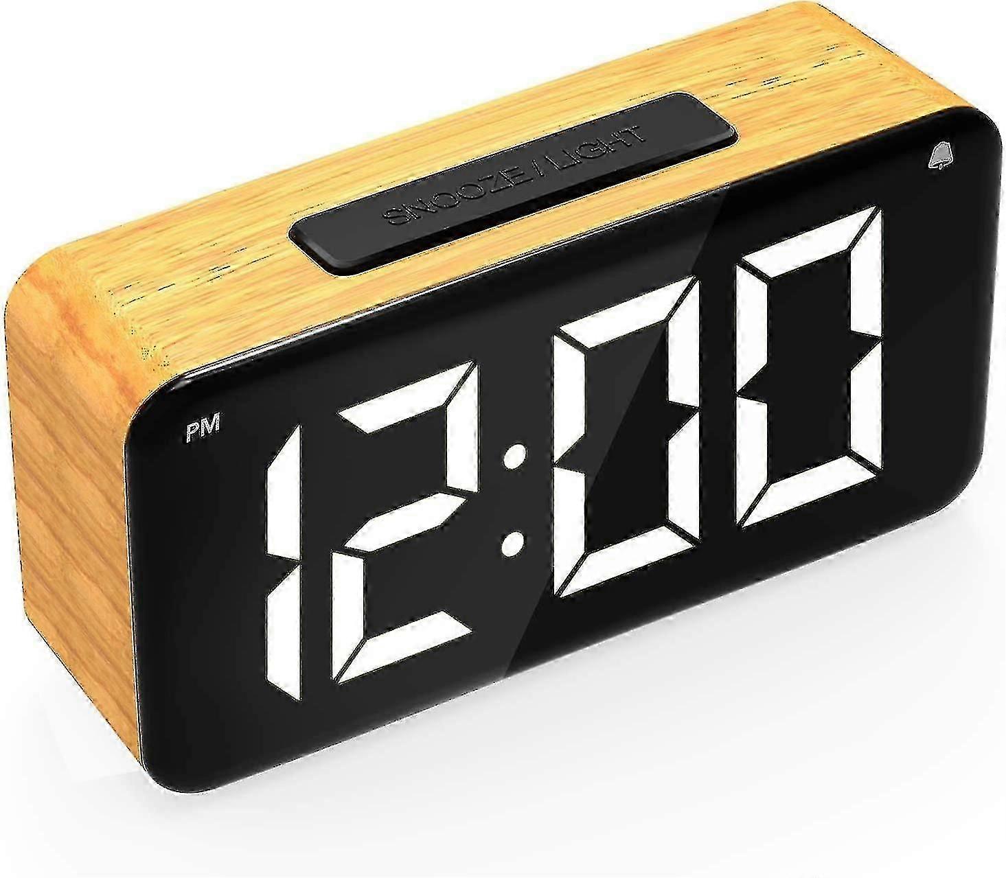 Jusch Digital Alarm Clock, 6 Led Screen Display, Wood Grain, 6 Brightness, Snooze, 12/24h, Easy Digital Clock British Regulatory,xzwq19