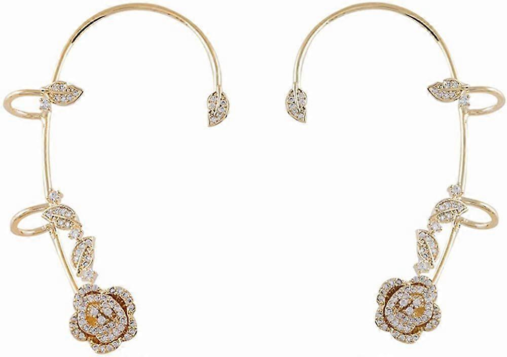 1ペアの女性のクリップオンイヤリングフックピアスなしバラの花の耳の骨クリップ耳クリップバタフライ