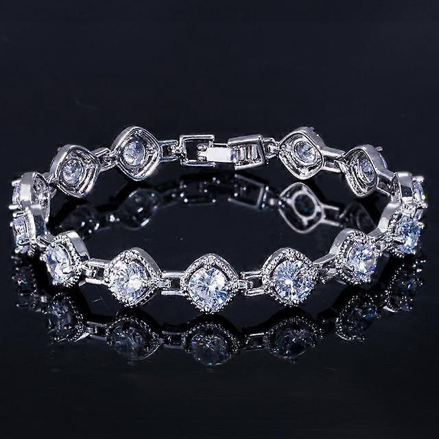 Elegant Link Chain White Gold Color Shiny Sqaure Cubic Zirconia Bracelets for Female
