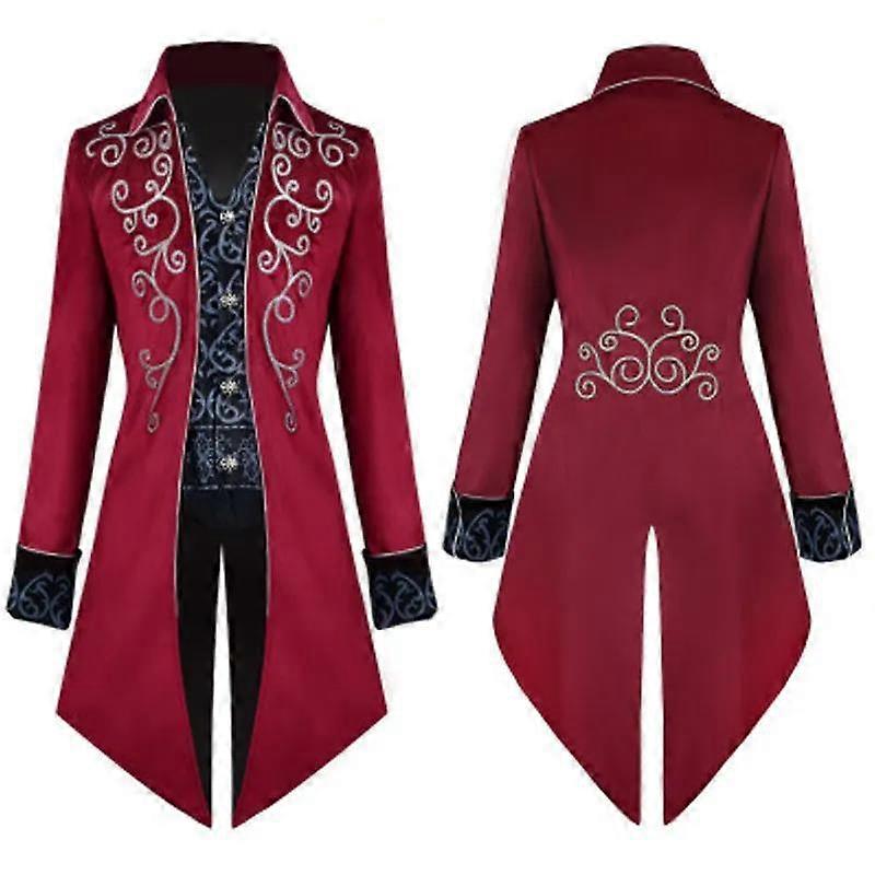 Retro Tuxedo Suit V-neck Floral Flocked Robe Casual Slim Windbreaker Fake 2 Pcs Coat Long Over The Knee Men