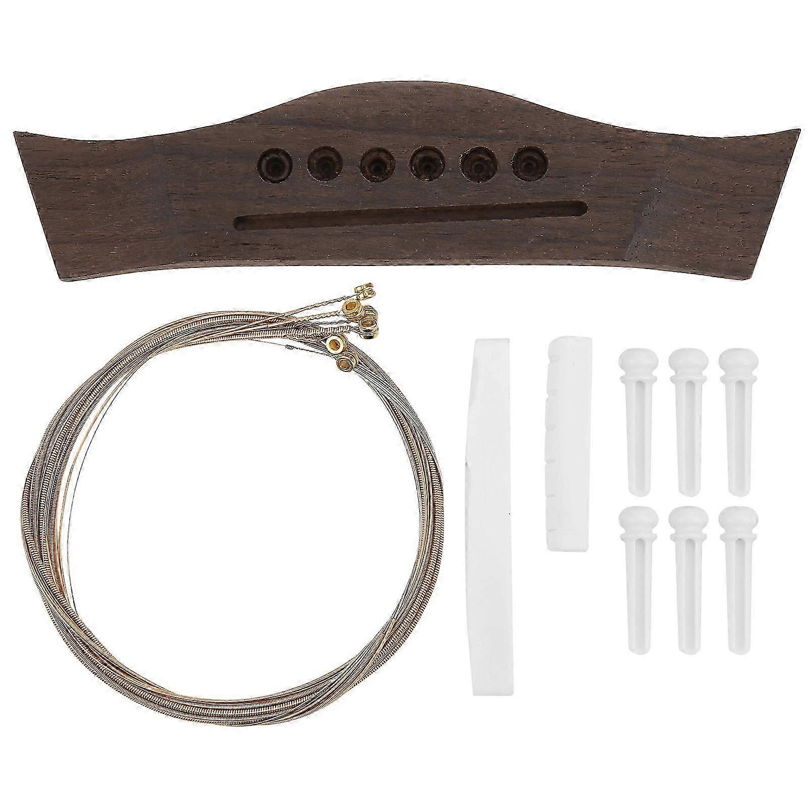 Guitar Bridge Set String Stud Bovine Bone Nut Saddle Stringed Instrument Replacement Parts