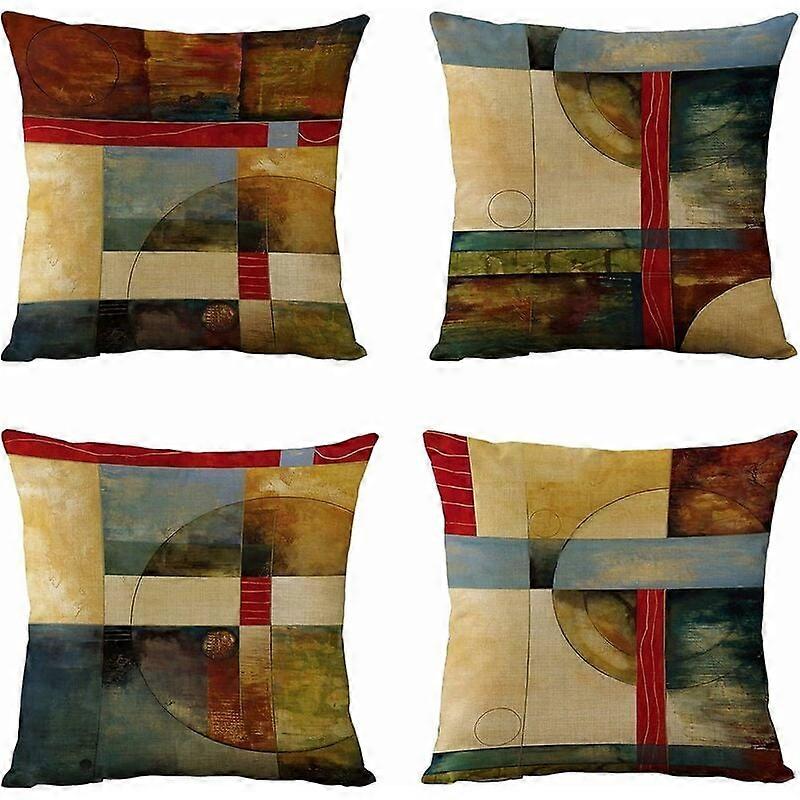 Farmhouse Decor Throw Couch Pillow, Plush Cloth With Double-Sided Printing For Sofa Decor, Retro Geometric Linen Pillowcase In Lollipop Color Style