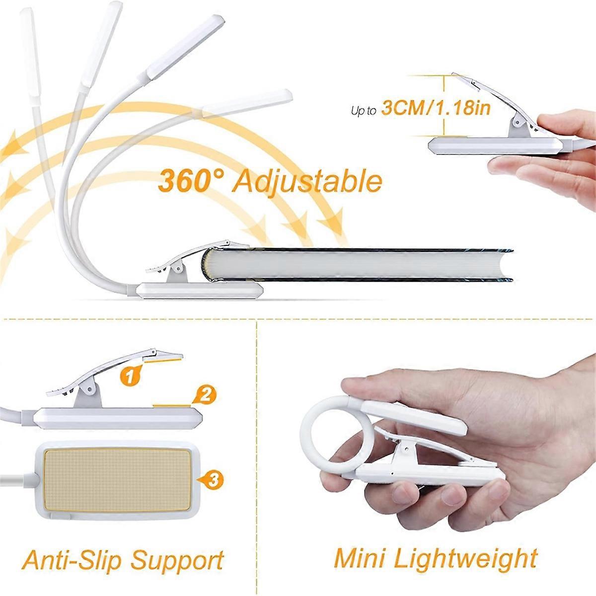 9 LED Rechargeable Book Light for Reading in Bed 3 Color Temperatures