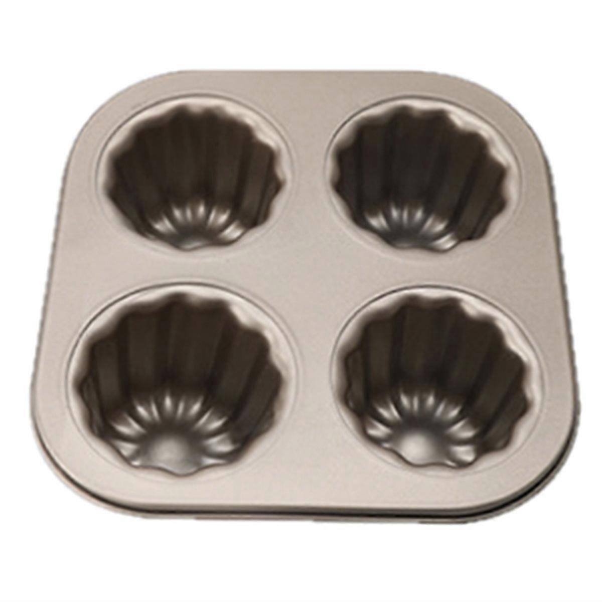 4-Cavity Canele Mold Cake Pan, Non-Stick Canele Baking Pan
