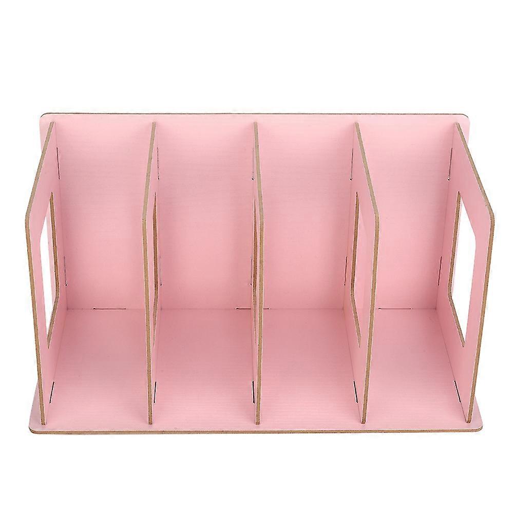 木製DIYデスクトップ本棚ラックブックDVD収納ホルダー学生用子供大人(ライトピンク)