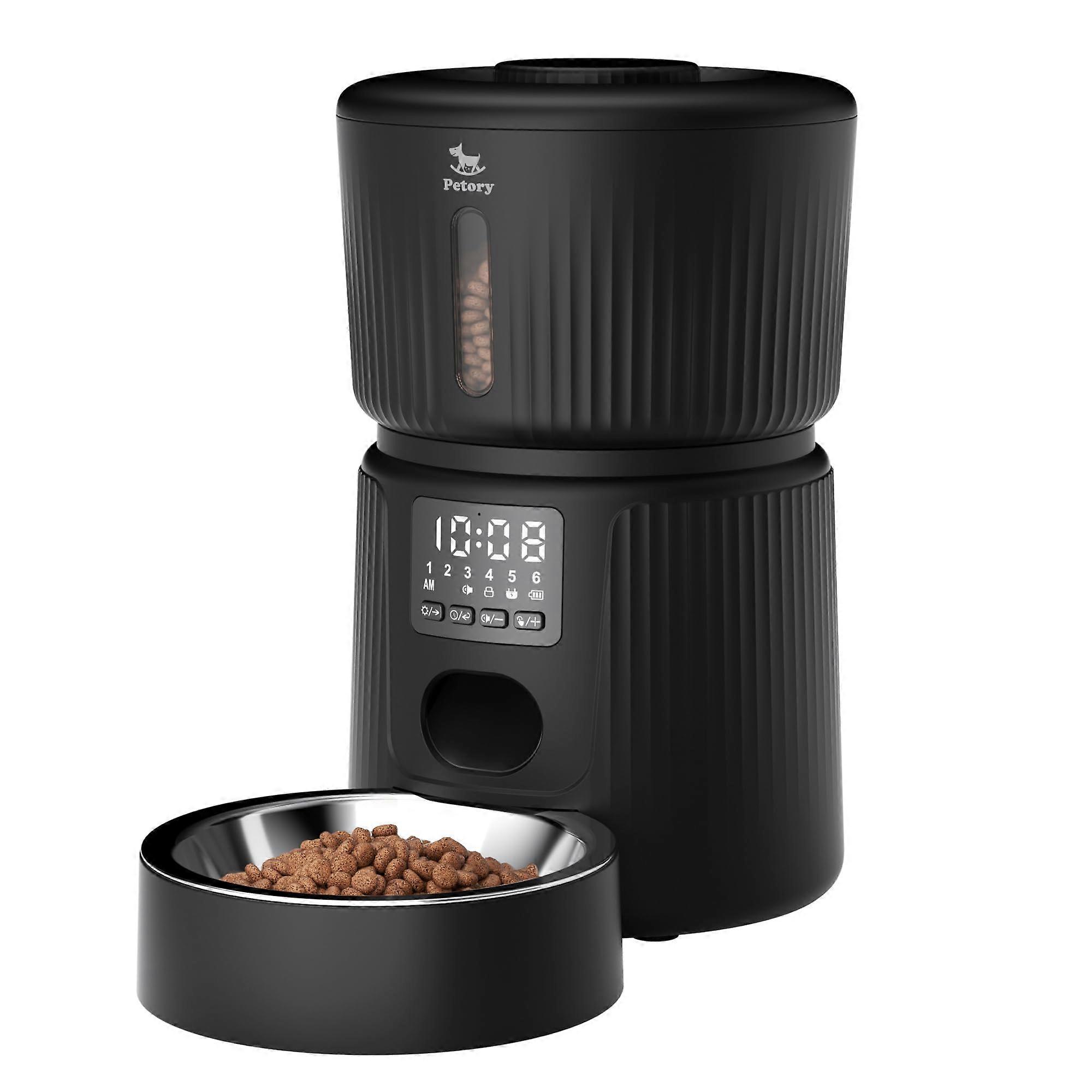 Automatic Cat Feeder - 6 Meal Programmable Dispenser for Cats and Small Dogs, Slow Feeding, Dual Power Source with Dehydrator Bag