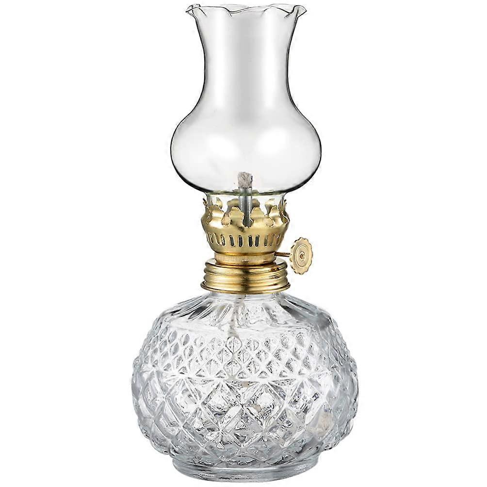 Vintage Glass Oil Lamp for Tabletop Decor and Emergency Lighting 19 x 9 x 9cm