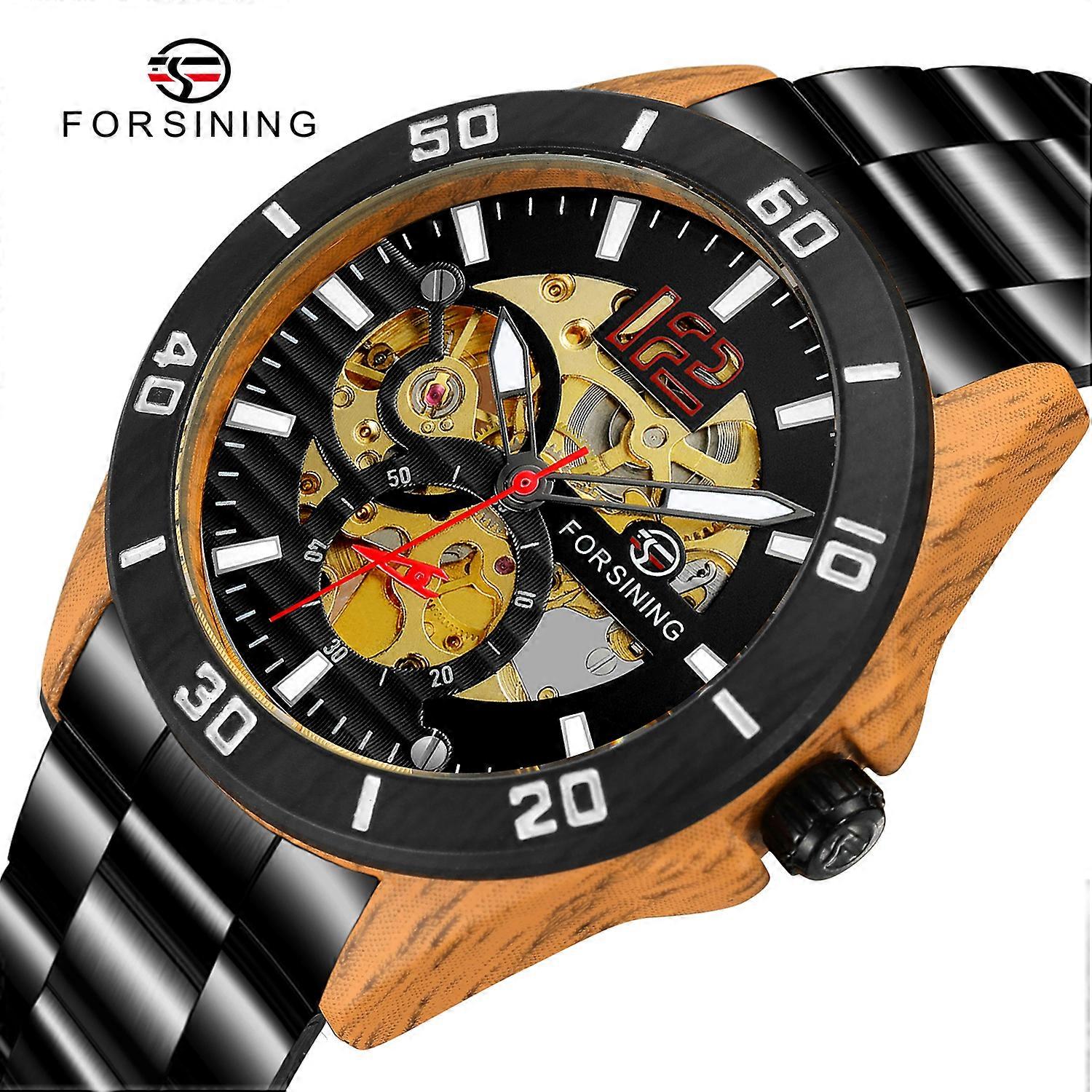 FORSINING Vintage Male Watch Stainless Steel Skeleton Automatic Movement Mechanical Watches