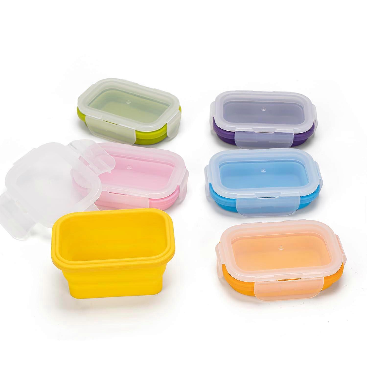 Collapsible Food Storage Containers with Lids, Small Silicone Snack Containers 6.5oz, Stackable Mini Fridge Organizers 6 Pack 6 Colors
