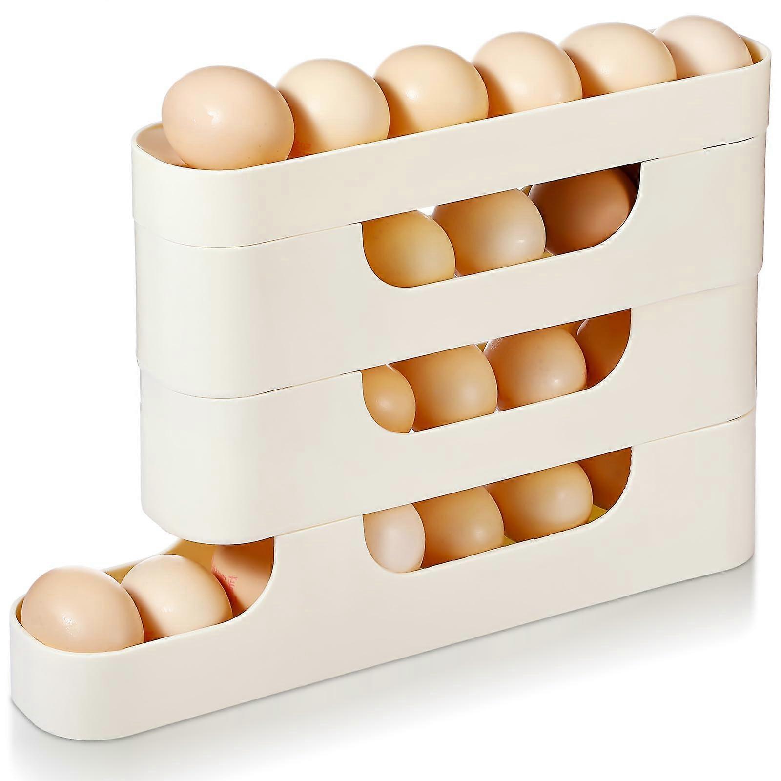 4 Tiers Egg Holder Fridge Auto Rolling Dispenser, Space Saving Refrigerator Egg Organizer Rack, Large Capacity ABS