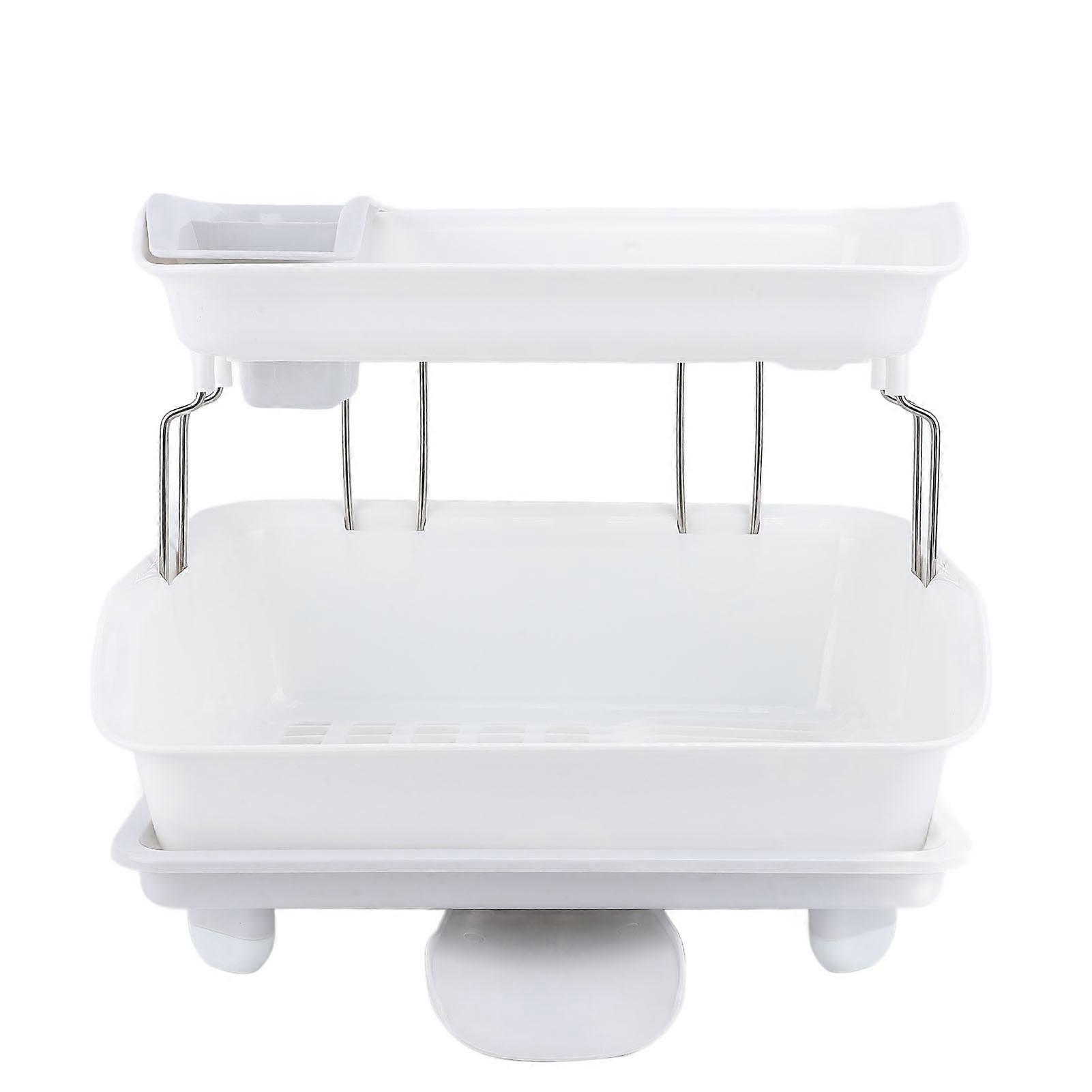 Double Layer Multifunctional Plastic Dish Drying Rack Organizer for Kitchen Counter Utensils Plates Storage