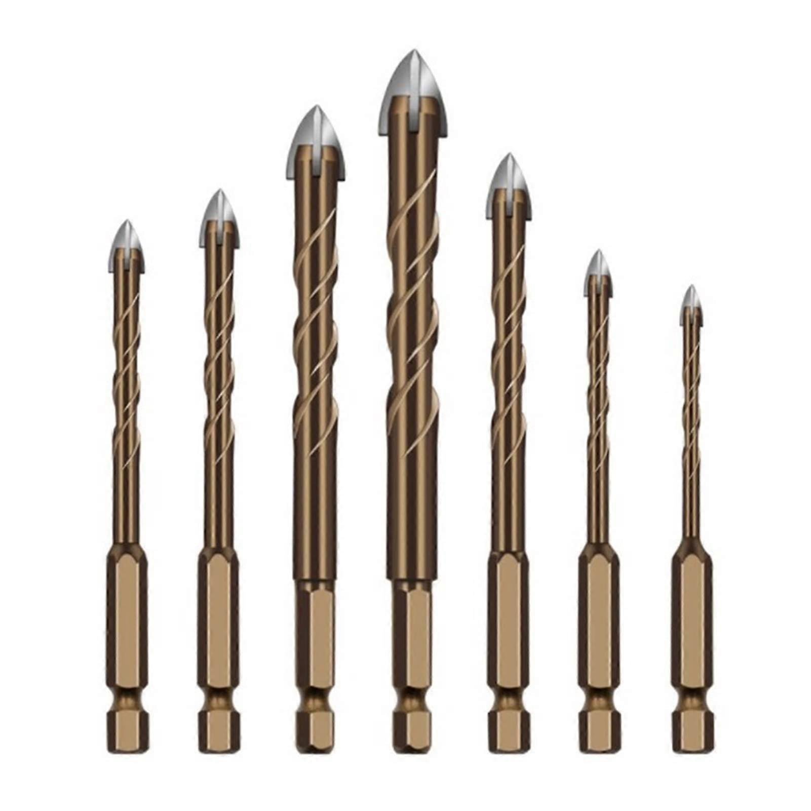 for 7Pcs Cross Hex Tile Drill Bits Set for Glass Concrete Ceramic Hole Opener Hard Alloy Bit Tools(3/4/5/6/8/10/12mm) Drill bits