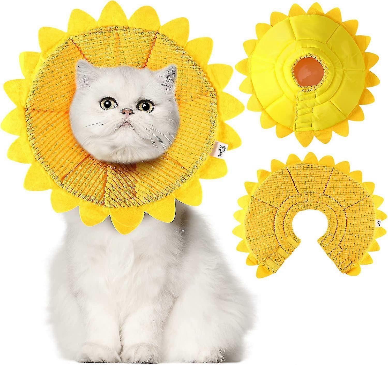 Sunflower Cat Recovery Collar Soft Cat Cone Collar Pet Cones For Cats Cotton Pet Cone Collar Adjustable Sunflower Elizabeth Collar Postoperative Prote