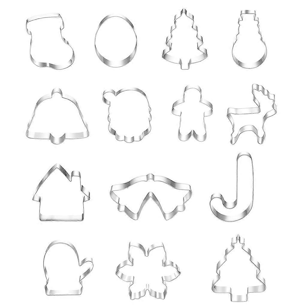 14 typov vykrajovačov vianočných koláčikov formy na pečenie z nehrdzavejúcej ocele Environmentálne 3D kreslené fondánové tortové formy