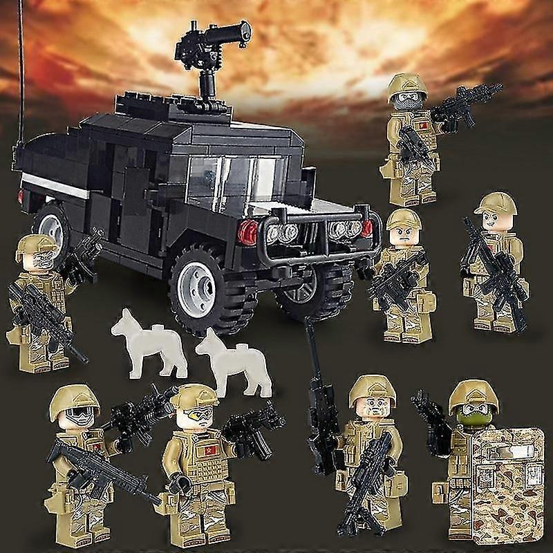 Military Specia Force Soldiers Black Hummer Gun Weapon Building Blocks Kit Bricks Sets Classic Model