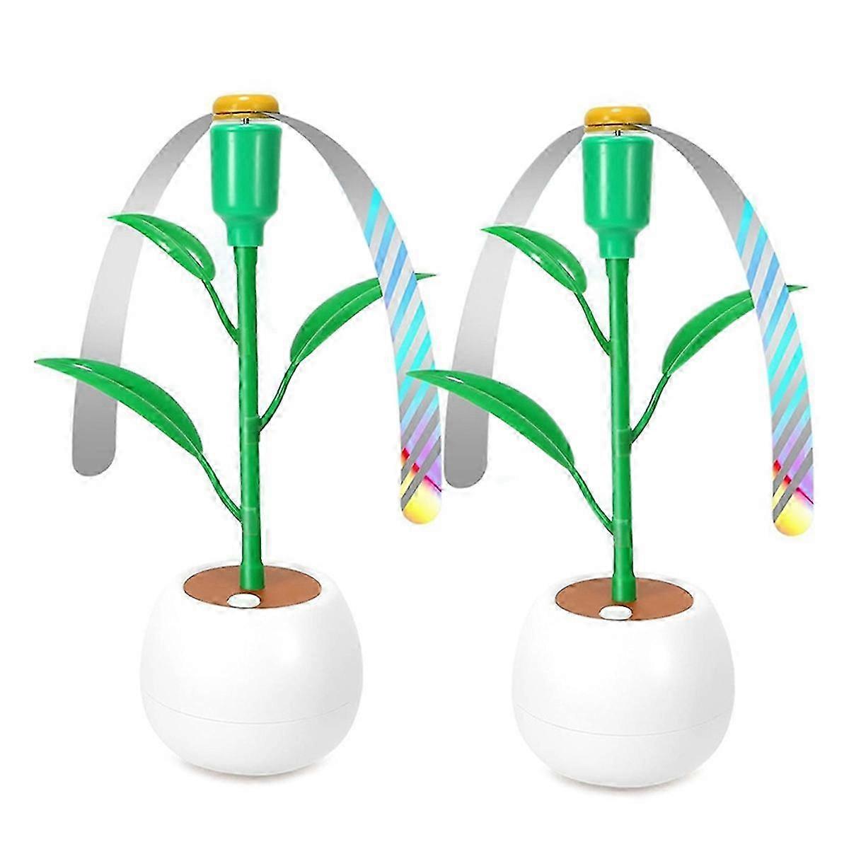 Battery-Powered Green Leaf Flower Pot Fly Repellent Fan