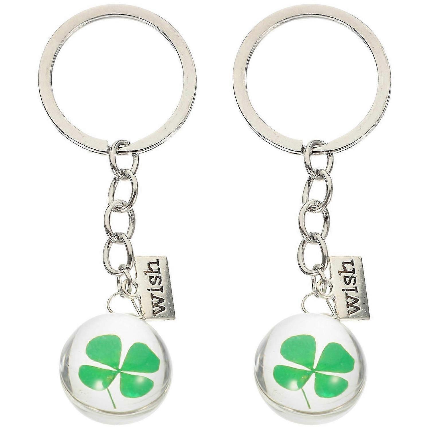 2pcs Creative Clover Pattern Key Chain Ornament Decorative St. Patrick's Day Pendant Clover Keyring