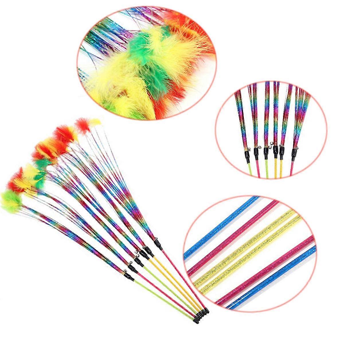 Colorful Bell Cat Wand with Rainbow Beads for Kitten Play and Exercise, Interactive Plastic Stick for Indoor Cats, Random Color