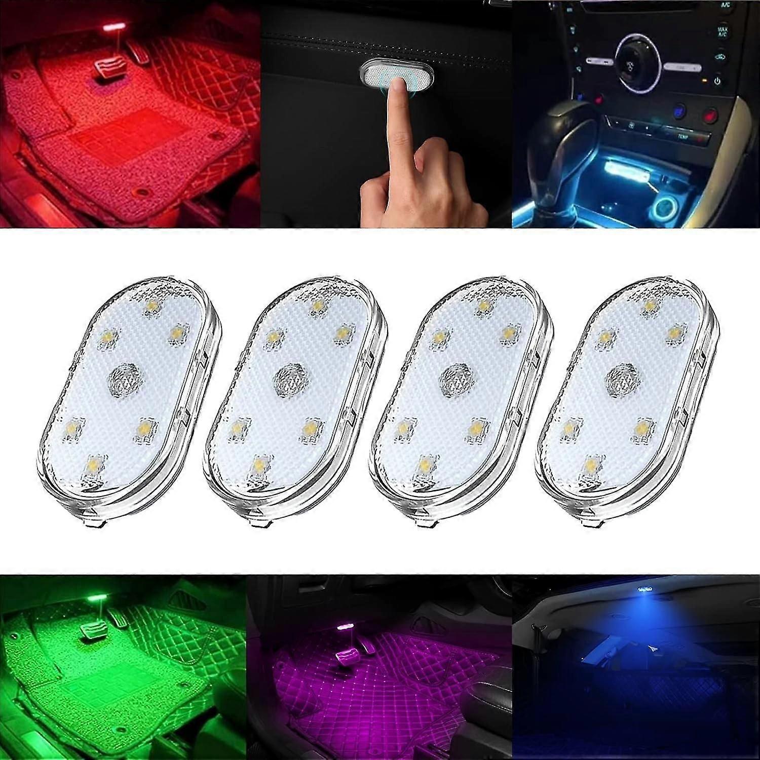 4pcs Wireless LED Lights For Car Interior USB Rechargeable Lighting System