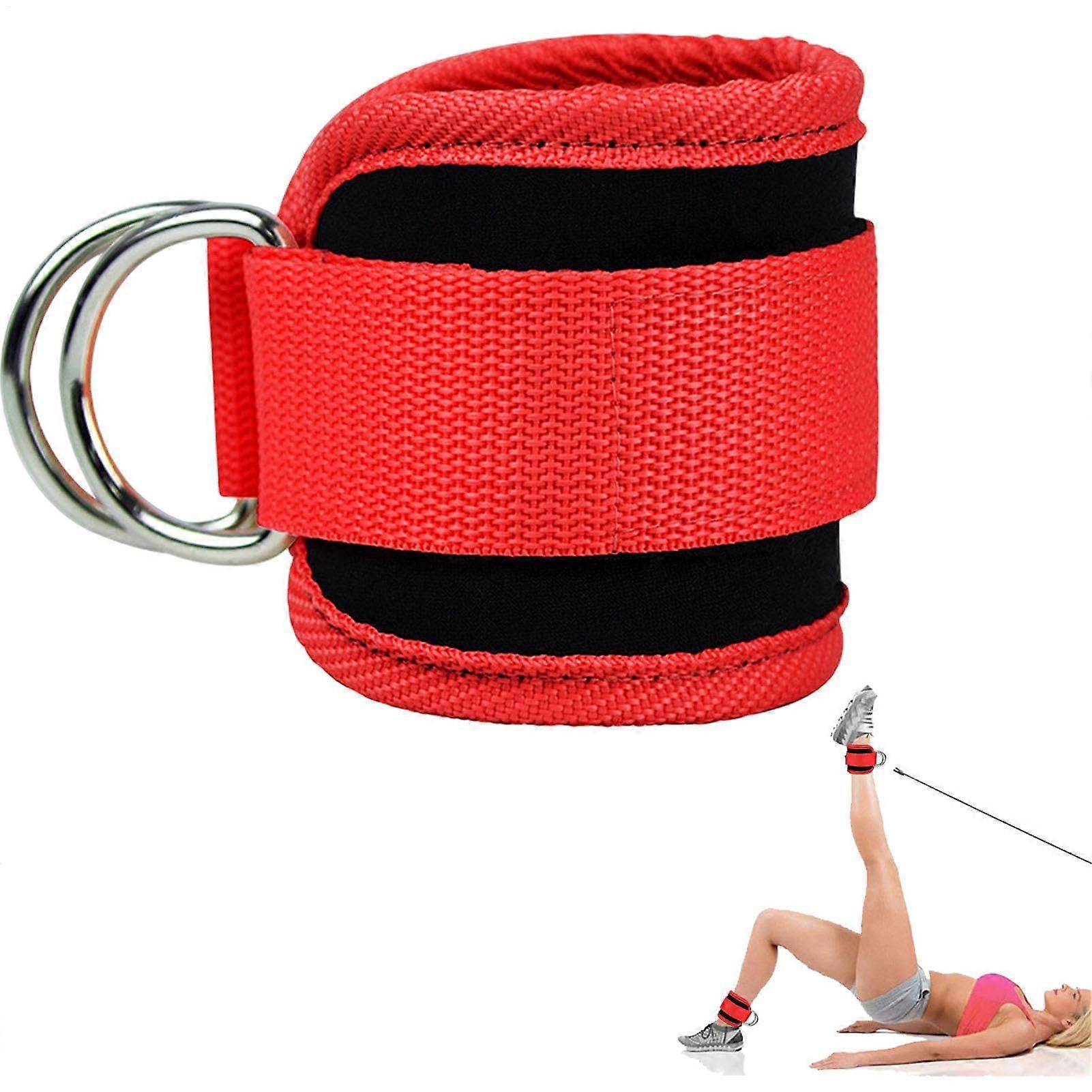 Adjustable Ankle Strap for Resistance Bands, Breathable Cuffs for Strength Training, Hollow Machine Ankle Cuffs, Red Fitness Accessory