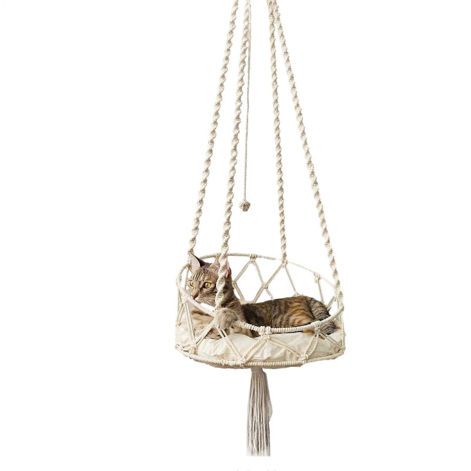 Cat Hammock | Elevated Cat Bed | Hanging Hammock for Kittens | Boho Swing Bed with Removable Cushion for Indoor Use