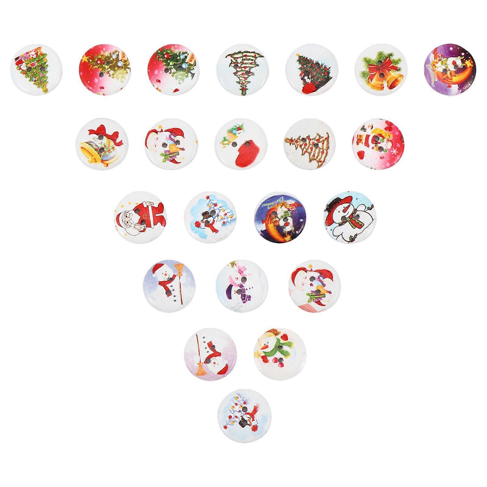 Decorative Buttons Embellishments Christmas Painted Wooden Buttons Round Craft Diy Sewing Button Assorted Color 2X0.2cm 100Pcs