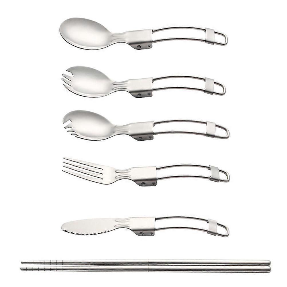 Folding Camping Utensils Stainless Steel Tableware Compact Design For Hiking 1Set