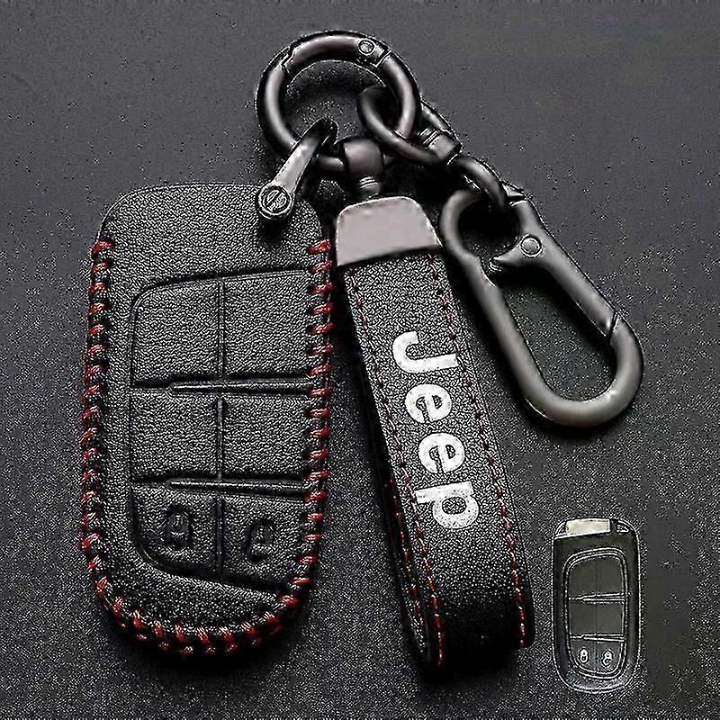 High quality New Leather Car Key Cover Case Fob compatible for  Jeep Renegade Compass Grand Cherokee compatible for  Chrysler 300C Wrangler Accessorie